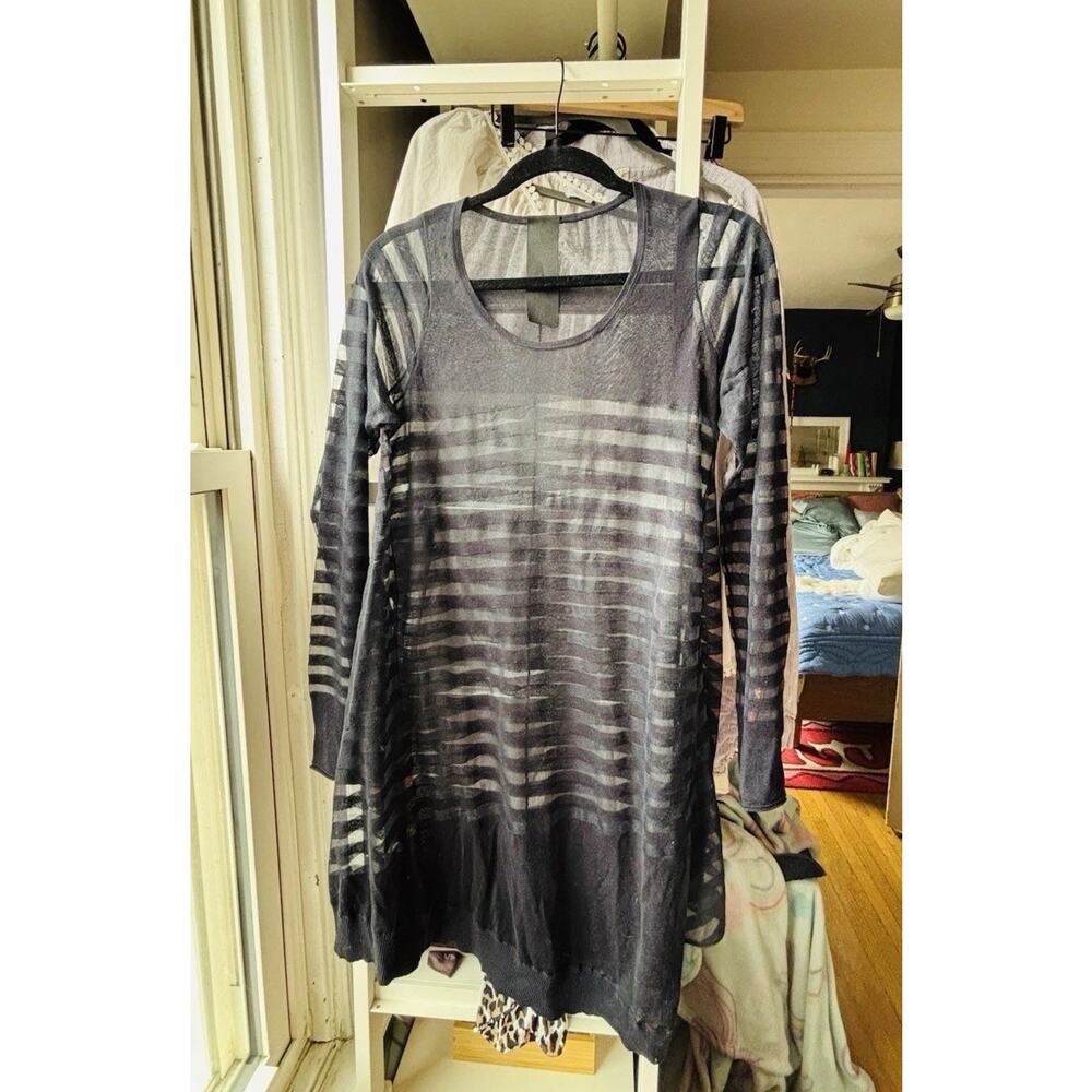 Rundholz Avant Guard Black Label Mesh Stripe Asymmetrical Tunic Dress Womens S